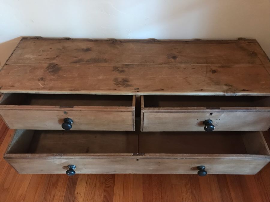 Antique Primitive Pine Bench 3-Drawer Chest Of Drawers Dresser 52W X 17D X 20H - LJE [Photo 10]