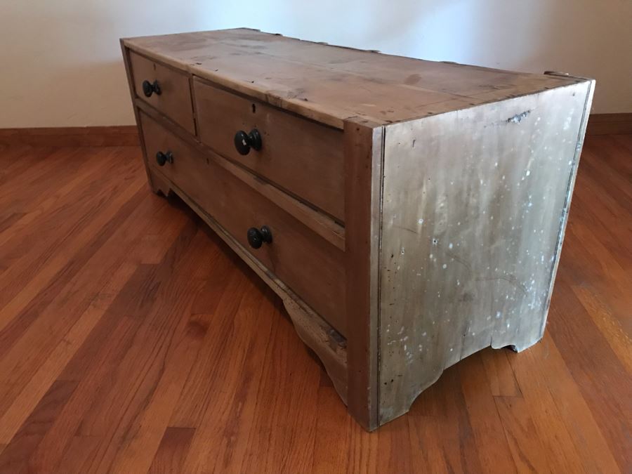 Antique Primitive Pine Bench 3-Drawer Chest Of Drawers Dresser 52W X 17D X 20H - LJE [Photo 16]