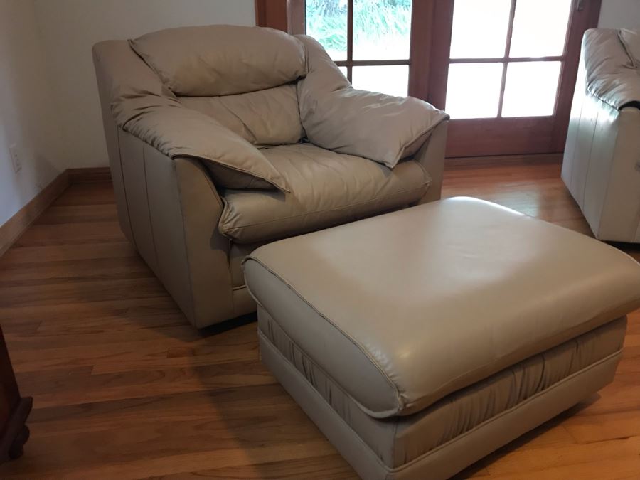 Emerson Leather Armchair With Matching Ottoman Top Grain Leather - LJE [Photo 6]