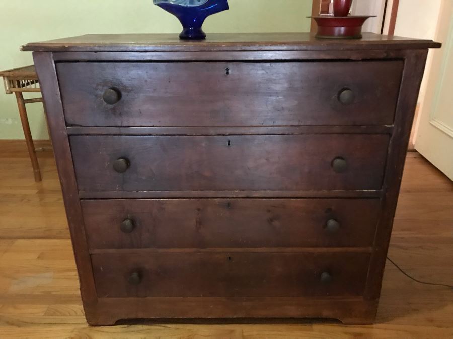 Antique Primitive 4-Drawer Chest Of Drawers Dresser 38W X 16D X 35H - LJE [Photo 3]