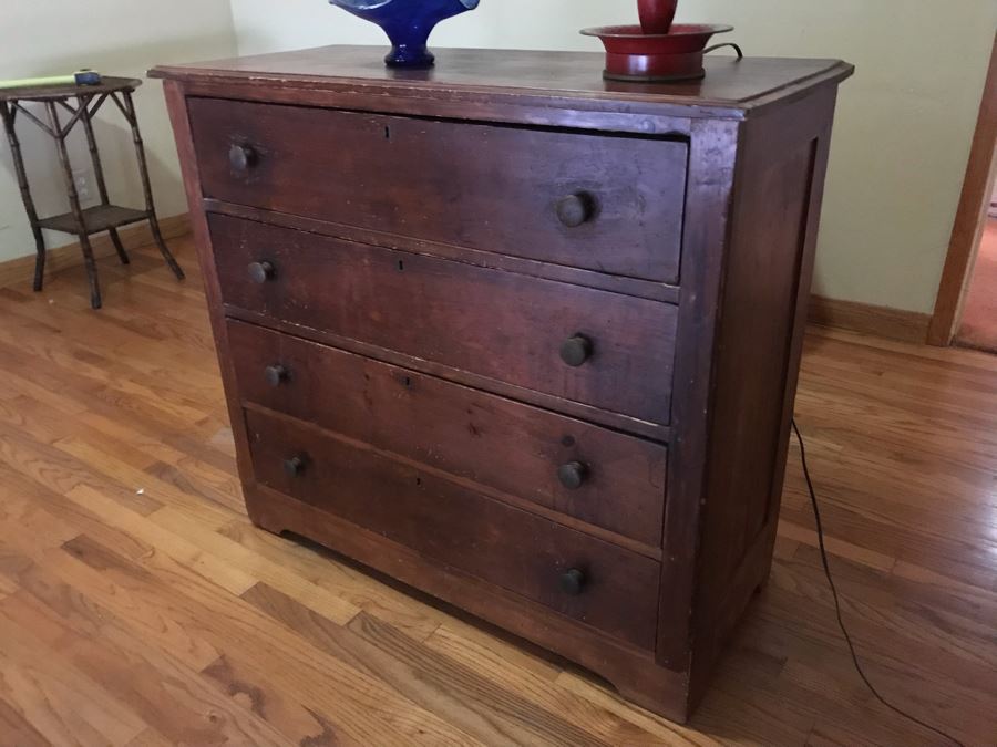 Antique Primitive 4-Drawer Chest Of Drawers Dresser 38W X 16D X 35H - LJE [Photo 6]