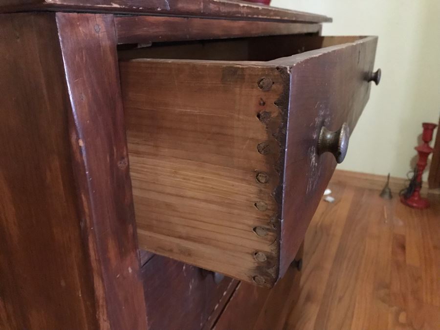 Antique Primitive 4-Drawer Chest Of Drawers Dresser 38W X 16D X 35H - LJE [Photo 9]