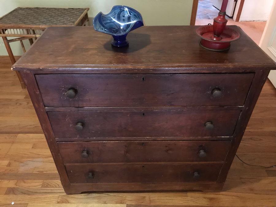 Antique Primitive 4-Drawer Chest Of Drawers Dresser 38W X 16D X 35H - LJE [Photo 4]
