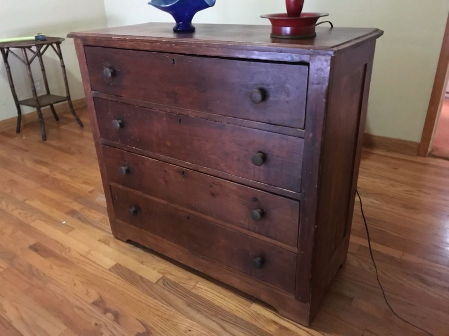 Antique Primitive 4-Drawer Chest Of Drawers Dresser 38W X 16D X 35H - LJE [Photo 7]