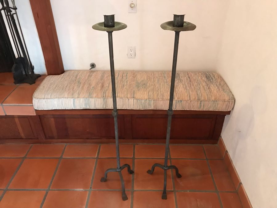 Pair Of Large Floor Standing Metal Candle Holders 4'H - LJE