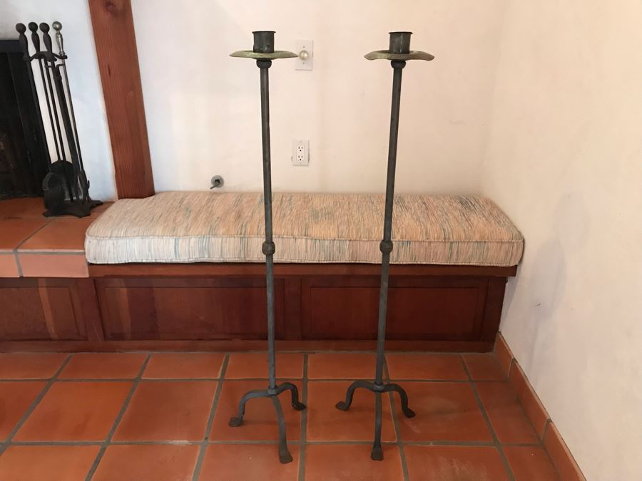 Pair Of Large Floor Standing Metal Candle Holders 4'H - LJE [Photo 2]