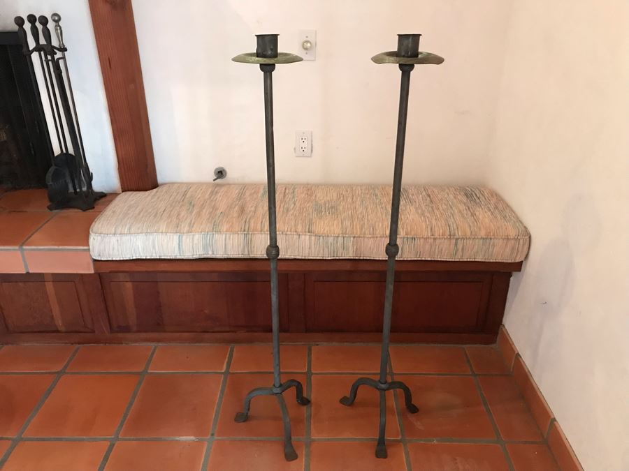 Pair Of Large Floor Standing Metal Candle Holders 4'H - LJE [Photo 3]