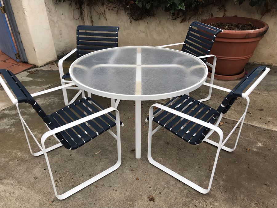 (4) Tropitone Mid-Century Modern Style Strap Aluminum Chairs With Round Table - LJE [Photo 3]