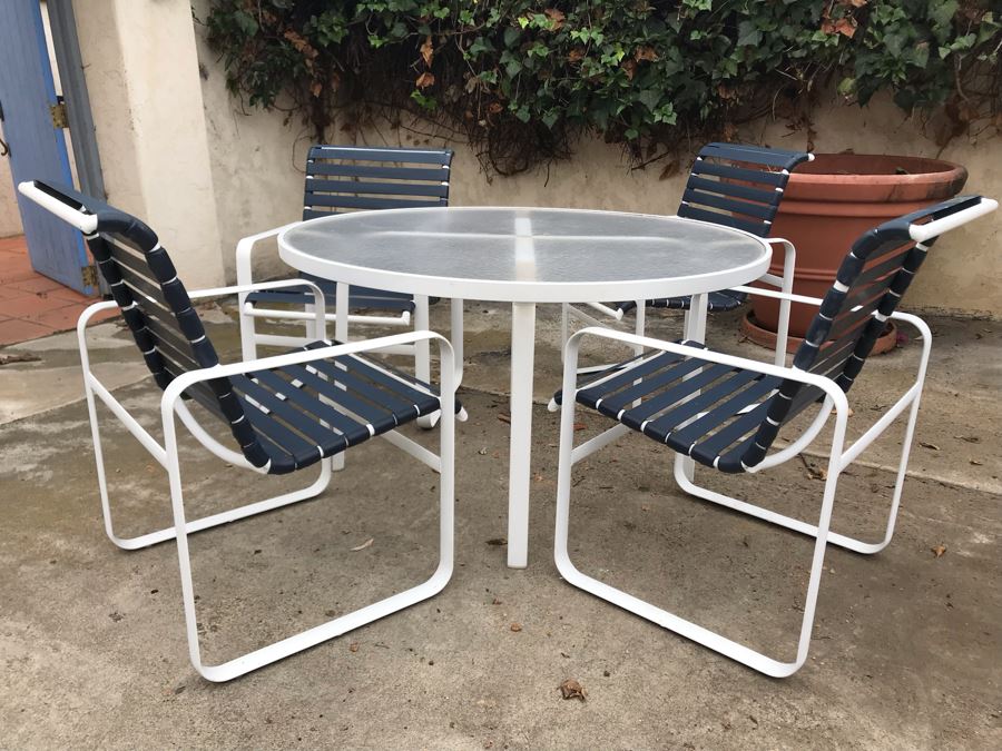(4) Tropitone Mid-Century Modern Style Strap Aluminum Chairs With Round Table - LJE [Photo 2]