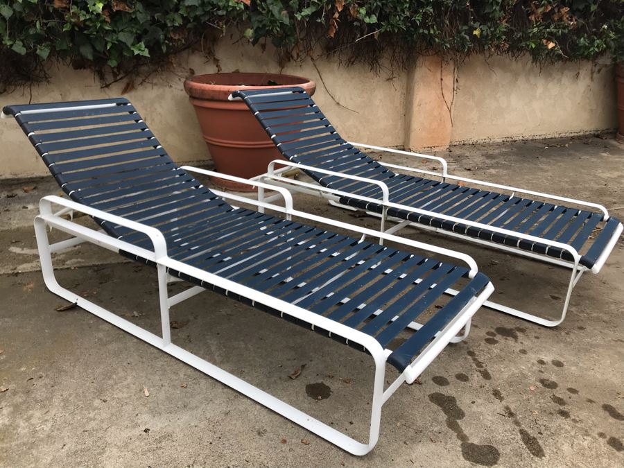 Pair Of Tropitone Mid-Century Modern Style Strap Aluminum Chaise Lounge Chairs - LJE [Photo 3]
