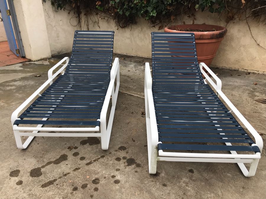 Pair Of Tropitone Mid-Century Modern Style Strap Aluminum Chaise Lounge Chairs - LJE [Photo 4]