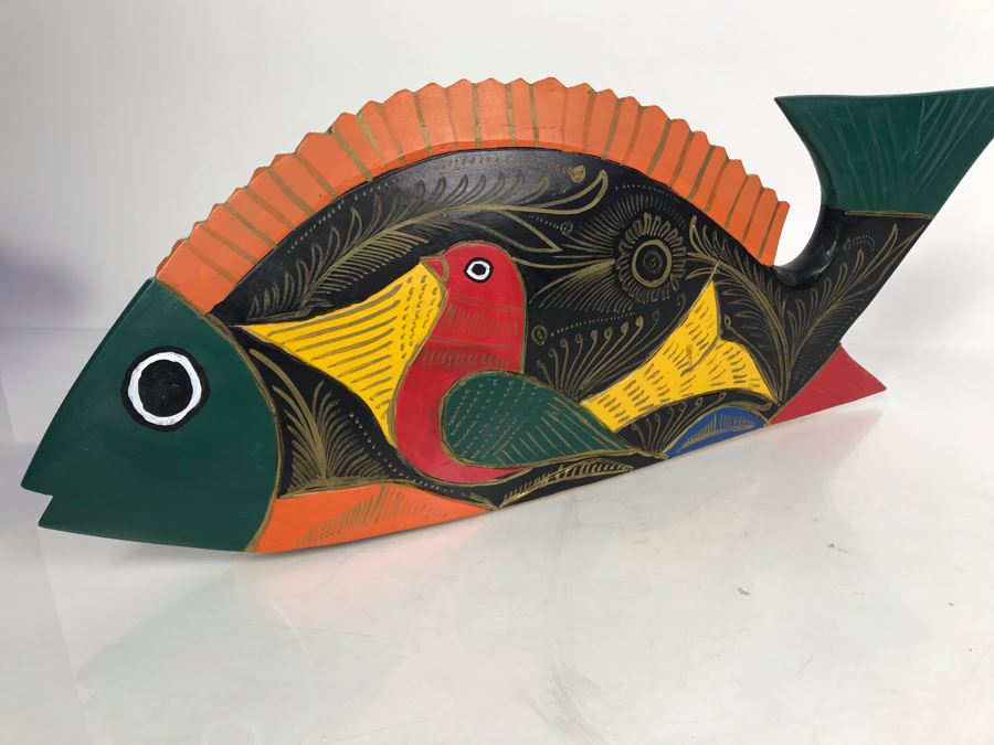 Set Of (3) Handpainted Wooden Fish Sculptures 18W X 6.5H - LJE [Photo 5]