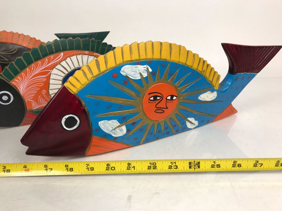 Set Of (3) Handpainted Wooden Fish Sculptures 18W X 6.5H - LJE [Photo 3]