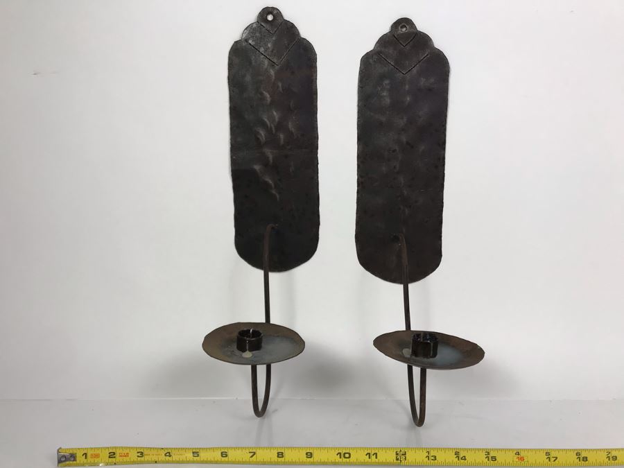 Pair Of Hammered Metal Wall Sconces 17H X 4W Made In Haiti - LJE [Photo 1]