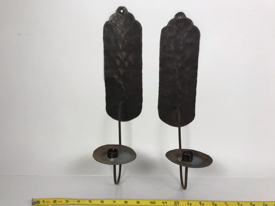 Pair Of Hammered Metal Wall Sconces 17H X 4W Made In Haiti - LJE [Photo 2]
