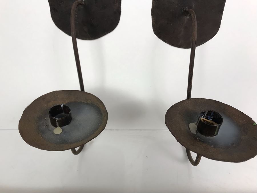 Pair Of Hammered Metal Wall Sconces 17H X 4W Made In Haiti - LJE [Photo 6]