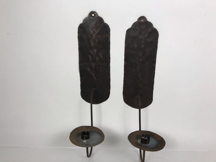 Pair Of Hammered Metal Wall Sconces 17H X 4W Made In Haiti - LJE [Photo 3]