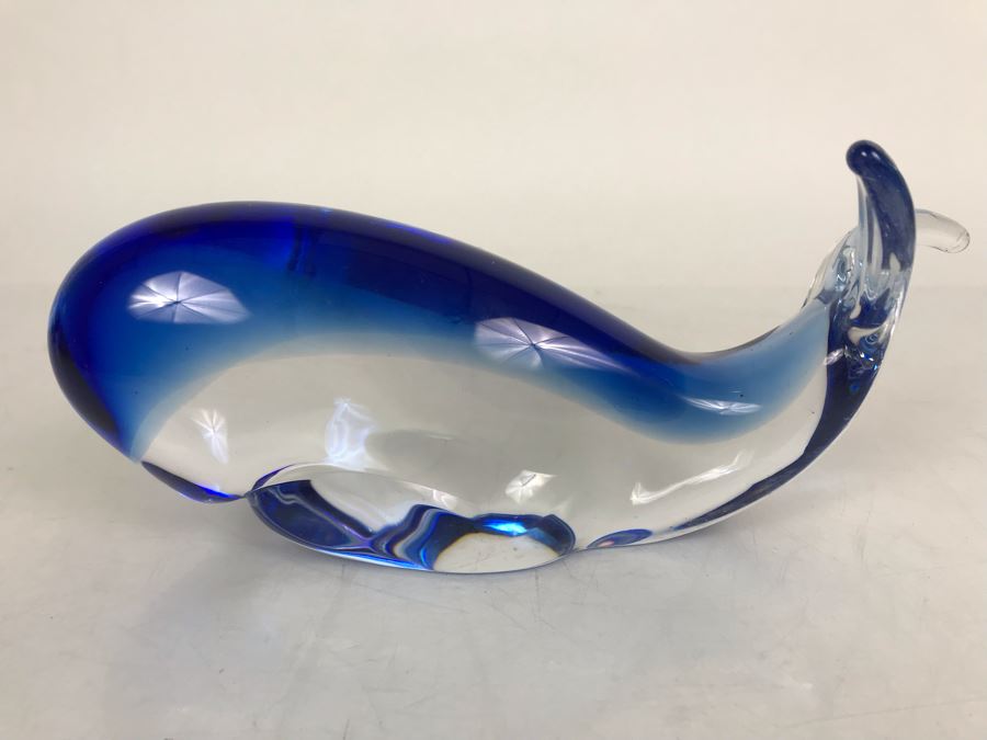 Signed Sweden Studio Art Glass Whale Figurine - LJE [Photo 2]