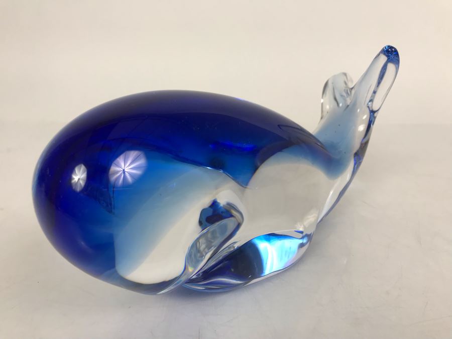 Signed Sweden Studio Art Glass Whale Figurine - LJE [Photo 4]