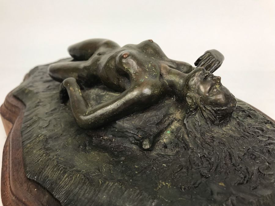 Vintage Signed Bill Collins Nude Woman Laying Down Bronze Sculpture 13W X 9D X 4H - LJE [Photo 15]