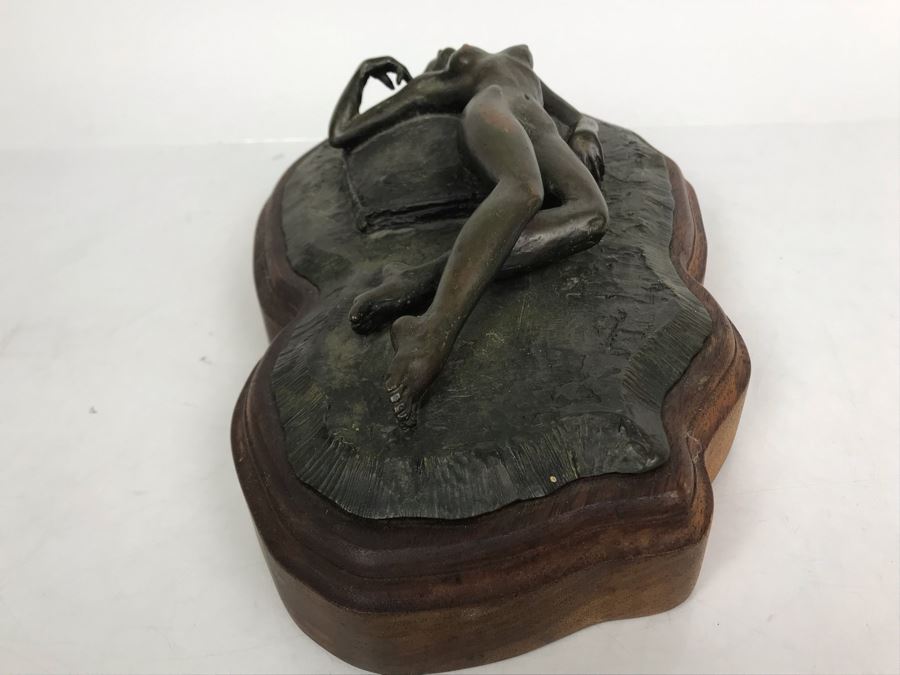 Vintage Signed Bill Collins Nude Woman Laying Down Bronze Sculpture 13W X 9D X 4H - LJE [Photo 9]