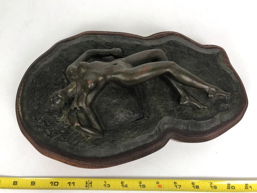 Vintage Signed Bill Collins Nude Woman Laying Down Bronze Sculpture 13W X 9D X 4H - LJE [Photo 1]