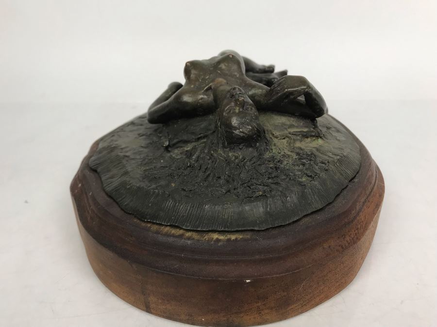 Vintage Signed Bill Collins Nude Woman Laying Down Bronze Sculpture 13W X 9D X 4H - LJE [Photo 17]