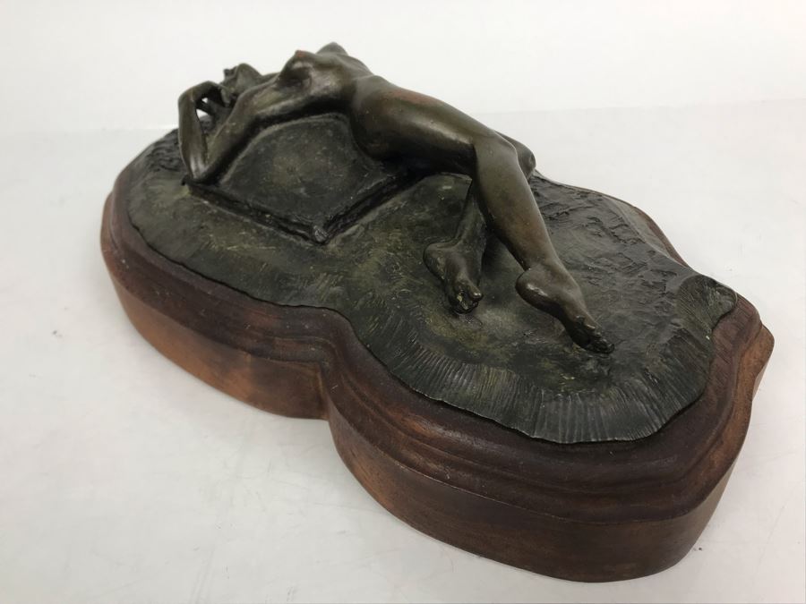 Vintage Signed Bill Collins Nude Woman Laying Down Bronze Sculpture 13W X 9D X 4H - LJE [Photo 7]