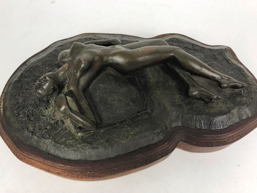 Vintage Signed Bill Collins Nude Woman Laying Down Bronze Sculpture 13W X 9D X 4H - LJE [Photo 3]