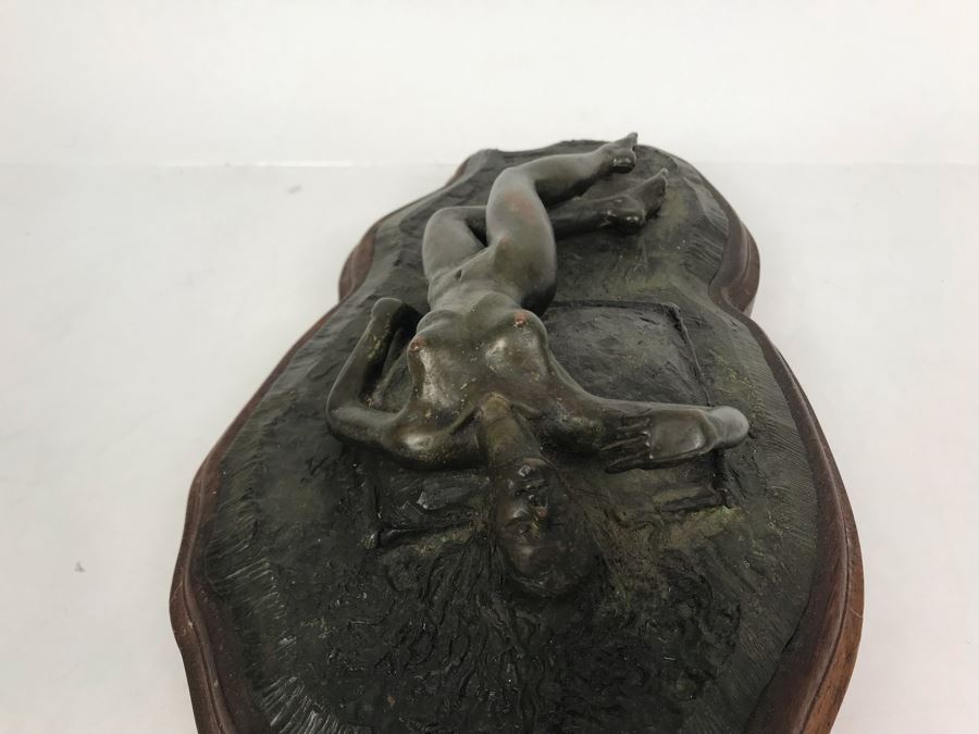 Vintage Signed Bill Collins Nude Woman Laying Down Bronze Sculpture 13W X 9D X 4H - LJE [Photo 18]
