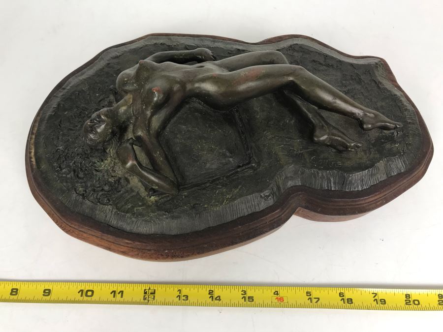 Vintage Signed Bill Collins Nude Woman Laying Down Bronze Sculpture 13W X 9D X 4H - LJE [Photo 2]