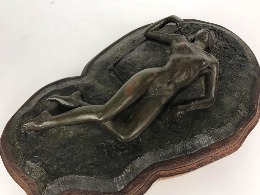 Vintage Signed Bill Collins Nude Woman Laying Down Bronze Sculpture 13W X 9D X 4H - LJE [Photo 12]