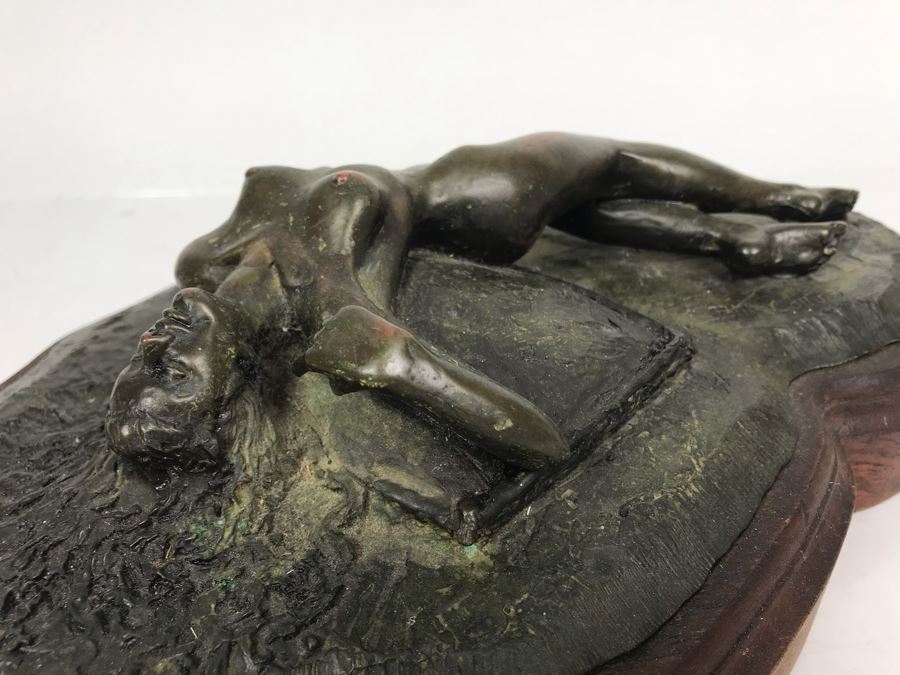 Vintage Signed Bill Collins Nude Woman Laying Down Bronze Sculpture 13W X 9D X 4H - LJE [Photo 19]
