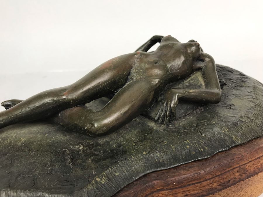 Vintage Signed Bill Collins Nude Woman Laying Down Bronze Sculpture 13W X 9D X 4H - LJE [Photo 14]