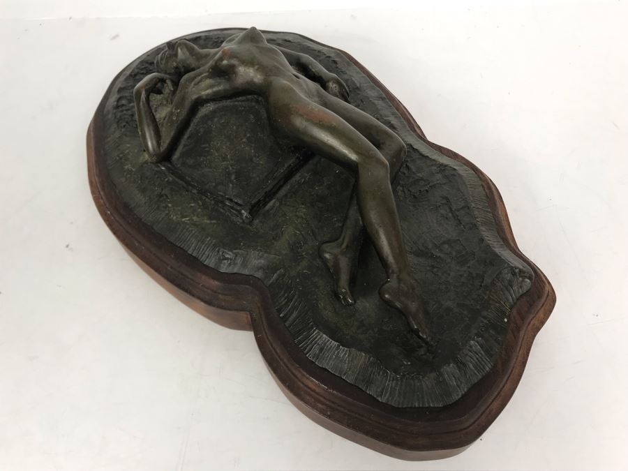 Vintage Signed Bill Collins Nude Woman Laying Down Bronze Sculpture 13W X 9D X 4H - LJE [Photo 8]