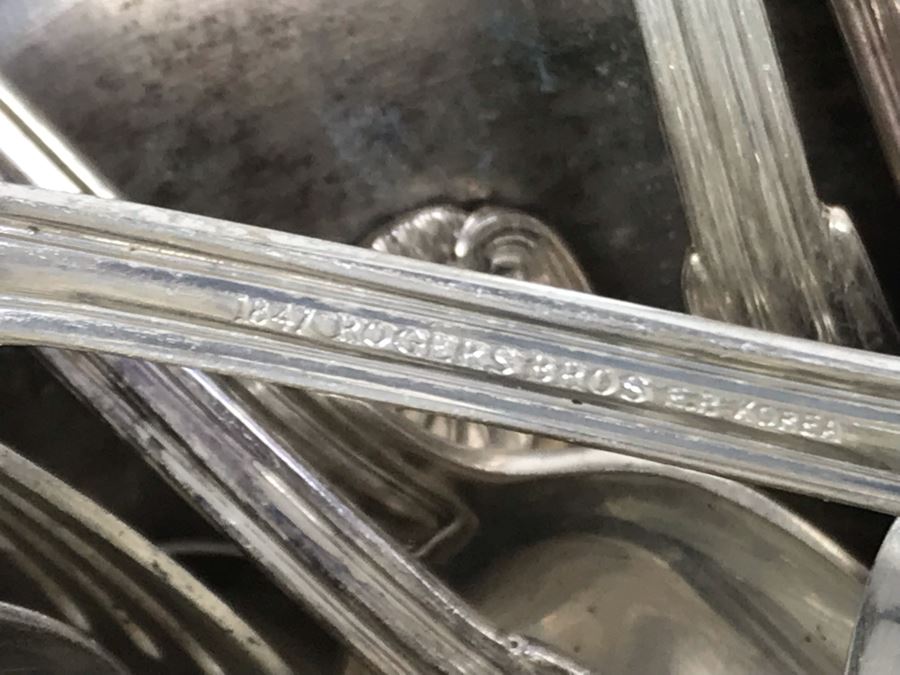 Silverplate Champagne Bucket With 1847 Rogers Bros EP Flatware Set - LJE [Photo 6]