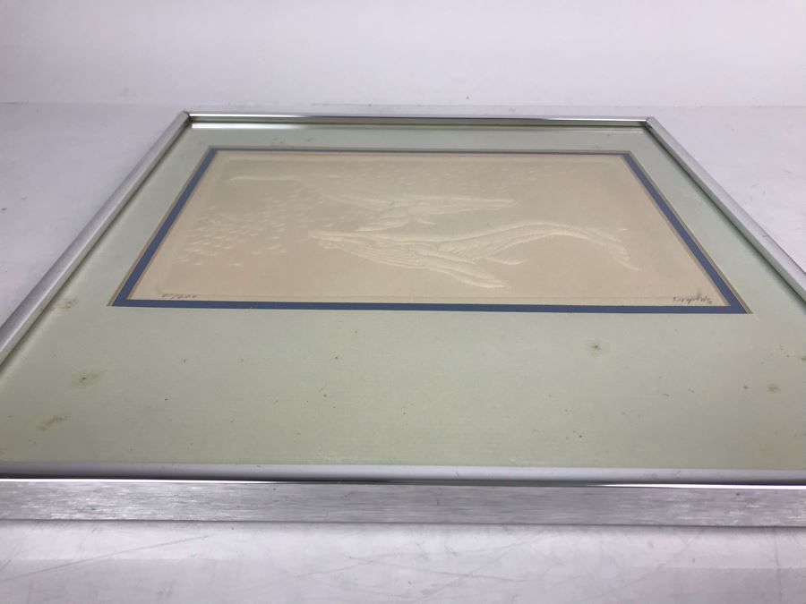 Limited Edition Hand Signed Embossed Paper Humpback Whales Etching 14W X 14H Frame - LJE [Photo 9]