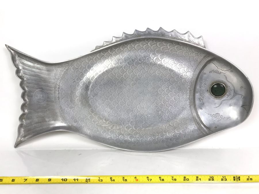 Vintage 1975 Arthur Court Polished Aluminum Fish Tray Platter 25W X 13H - LJE [Photo 1]