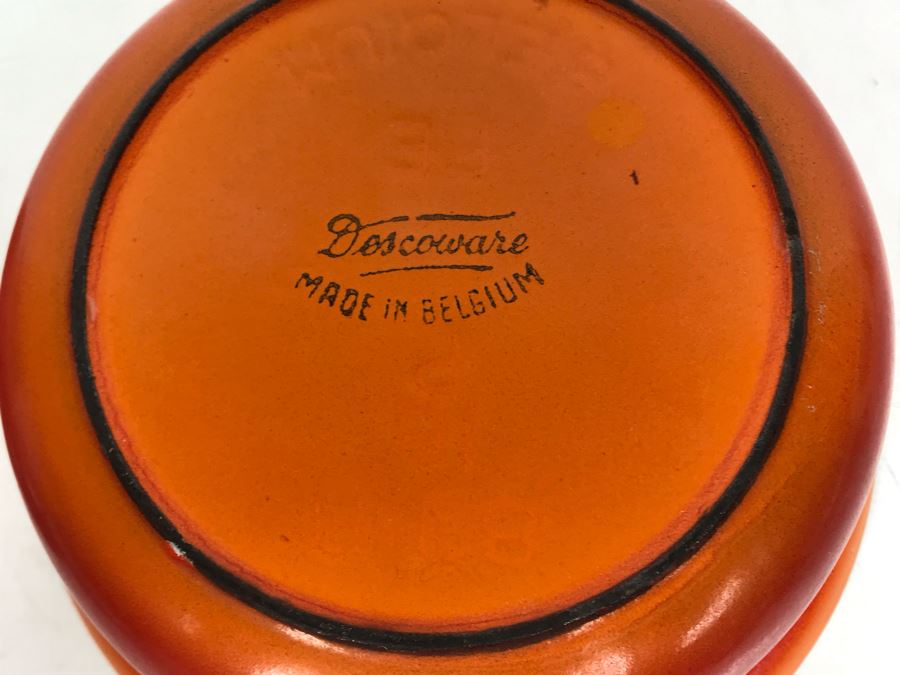 Vintage Descoware Cast Iron Orange Enamel Sauce Pot Skillet Lid Combo Made In Belgium [Photo 6]