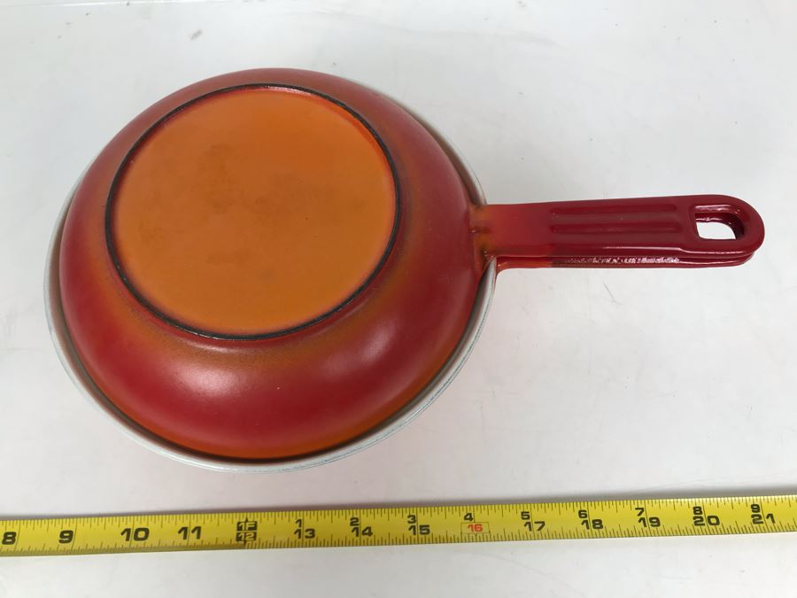 Vintage Descoware Cast Iron Orange Enamel Sauce Pot Skillet Lid Combo Made In Belgium [Photo 3]