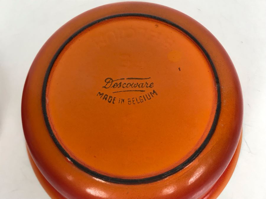 Vintage Descoware Cast Iron Orange Enamel Sauce Pot Skillet Lid Combo Made In Belgium [Photo 7]