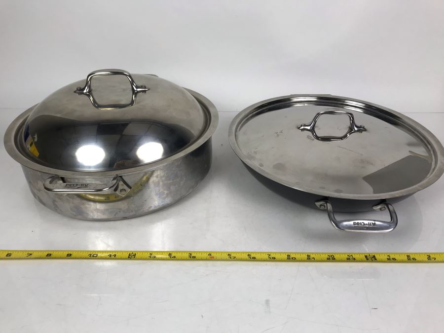 Pair Of All-Clad Stainless Steel Professional Double Handled Pots With Lids [Photo 2]