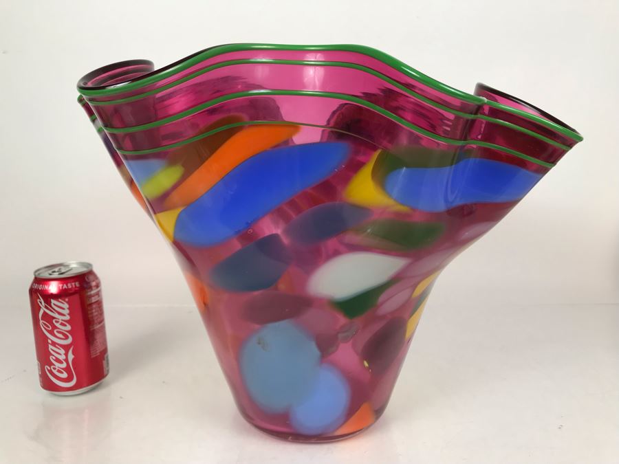 Vintage 2004 Large Signed Studio Art Glass Vase 17W X 12H - See Photos For Illegible Signature [Photo 11]