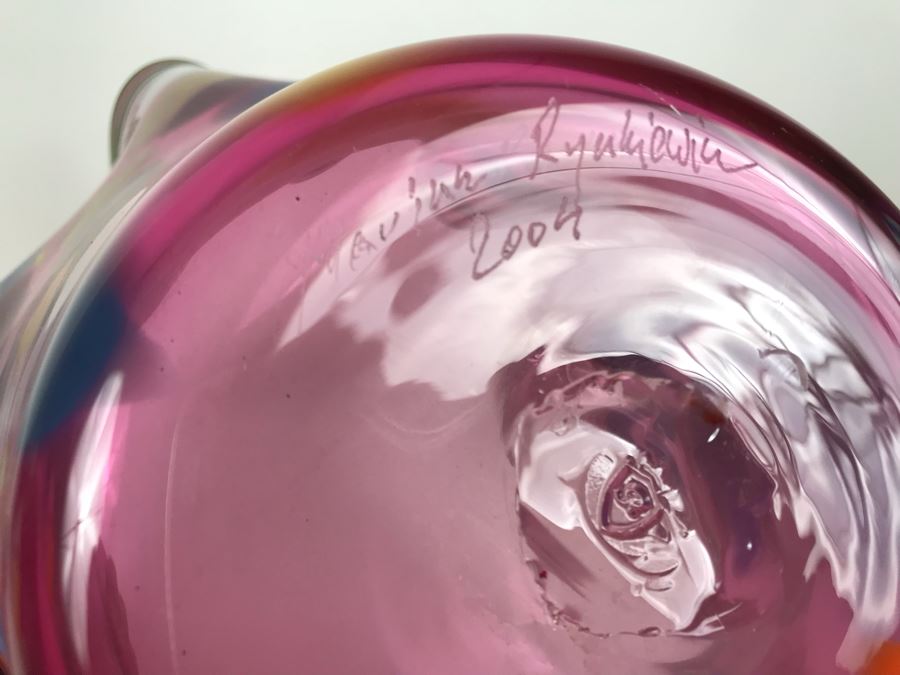 Vintage 2004 Large Signed Studio Art Glass Vase 17W X 12H - See Photos For Illegible Signature [Photo 16]