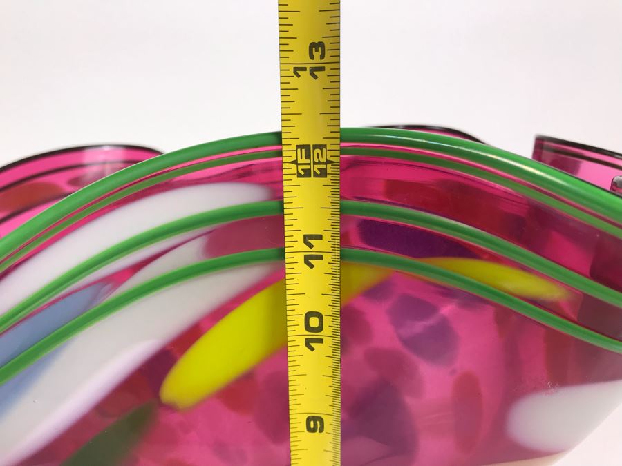 Vintage 2004 Large Signed Studio Art Glass Vase 17W X 12H - See Photos For Illegible Signature [Photo 14]