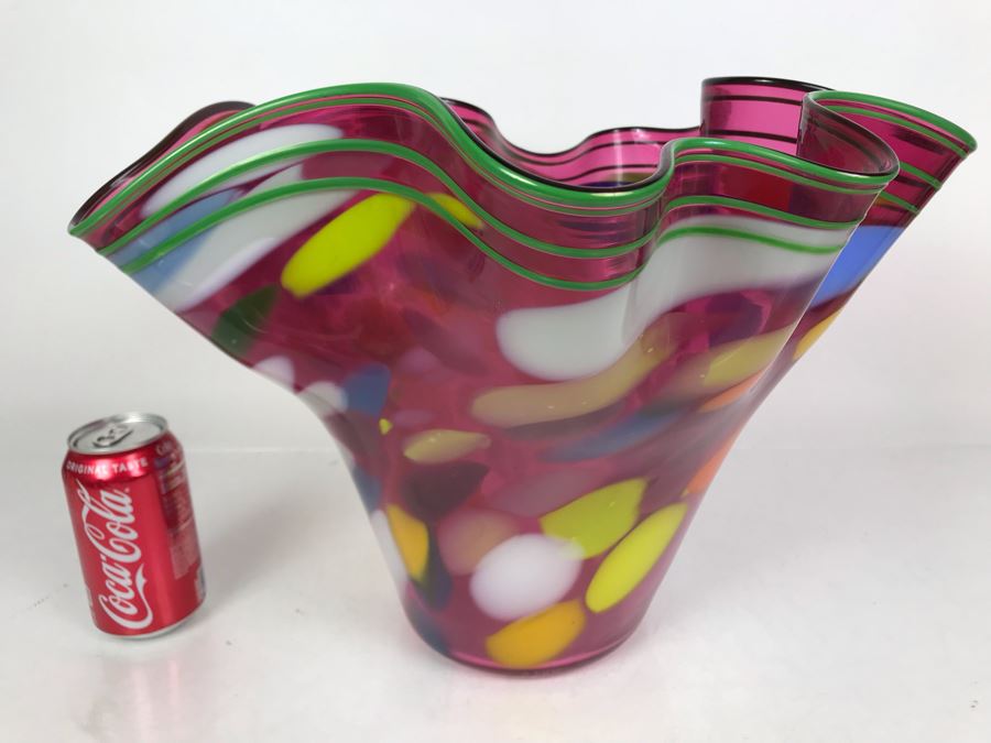 Vintage 2004 Large Signed Studio Art Glass Vase 17W X 12H - See Photos For Illegible Signature [Photo 5]