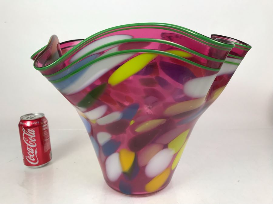 Vintage 2004 Large Signed Studio Art Glass Vase 17W X 12H - See Photos For Illegible Signature [Photo 13]