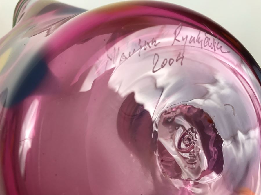 Vintage 2004 Large Signed Studio Art Glass Vase 17W X 12H - See Photos For Illegible Signature [Photo 17]