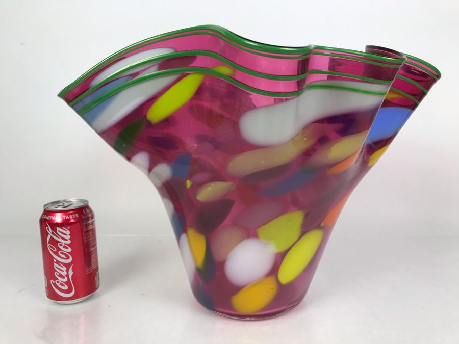 Vintage 2004 Large Signed Studio Art Glass Vase 17W X 12H - See Photos For Illegible Signature [Photo 3]