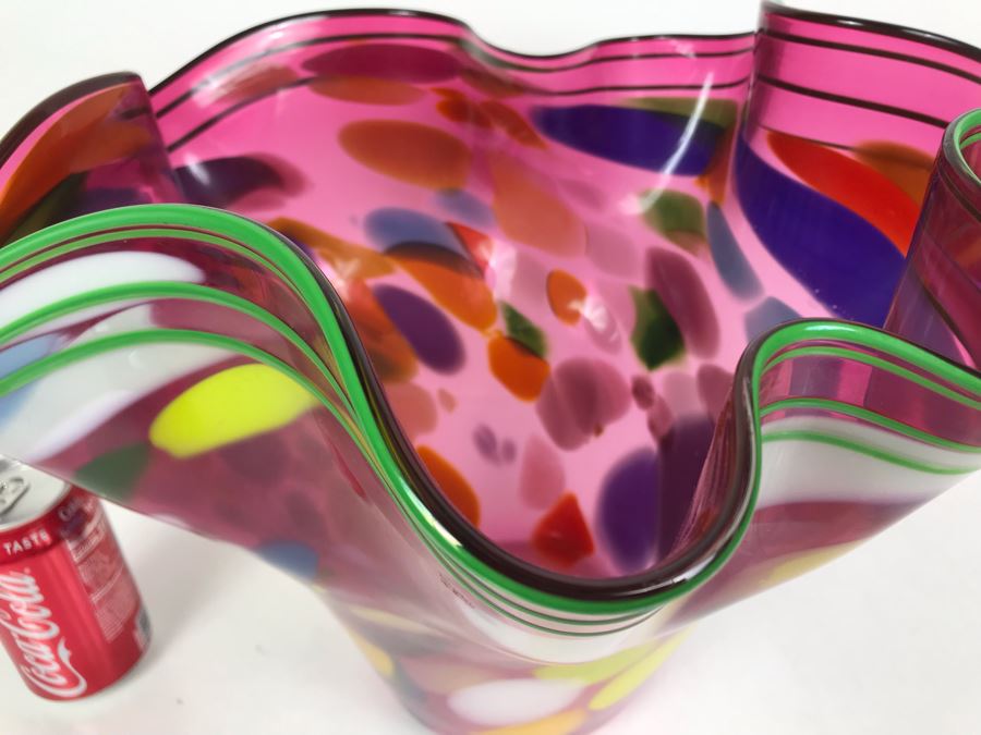 Vintage 2004 Large Signed Studio Art Glass Vase 17W X 12H - See Photos For Illegible Signature [Photo 7]